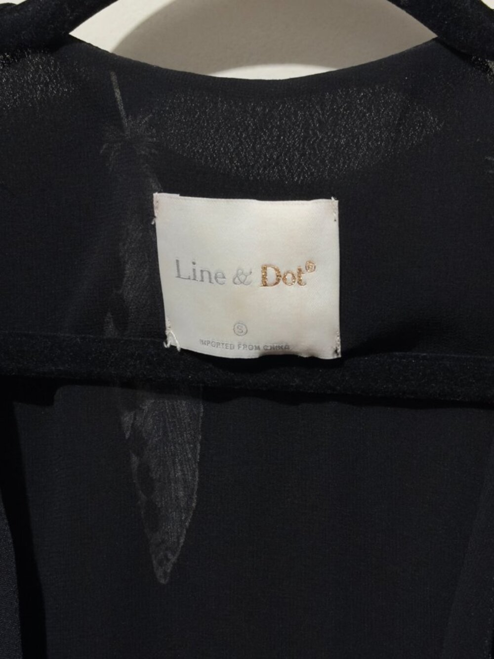 Line & Dot Black Feather Print Surplice Faux Wrap Mini Dress V-Neck - Picture 2 of 16